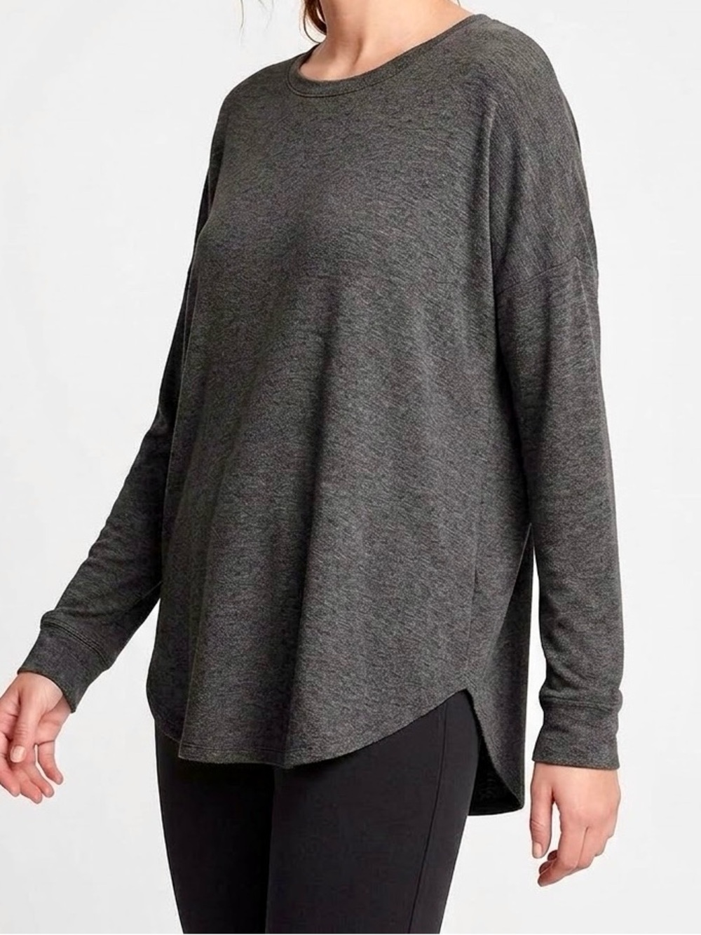 FREE PRESS Fuzzy Dark Charcoal Grey Cozy Sweatshirt Loose Fitting Sweater Top